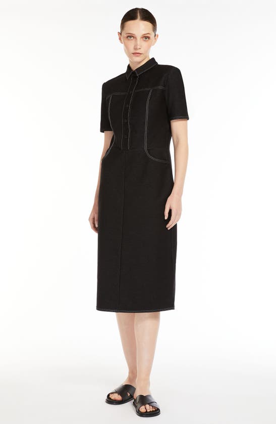 Max Mara Faro Short-sleeve Contrast-stitch Midi Dress In Black