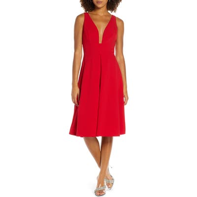 Harlyn Pleat Fit & Flare Dress, Red