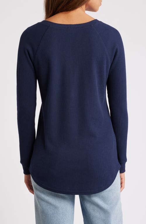 Shop Caslonr Caslon(r) Waffle Knit Cotton Blend Henley Top In Navy Blazer