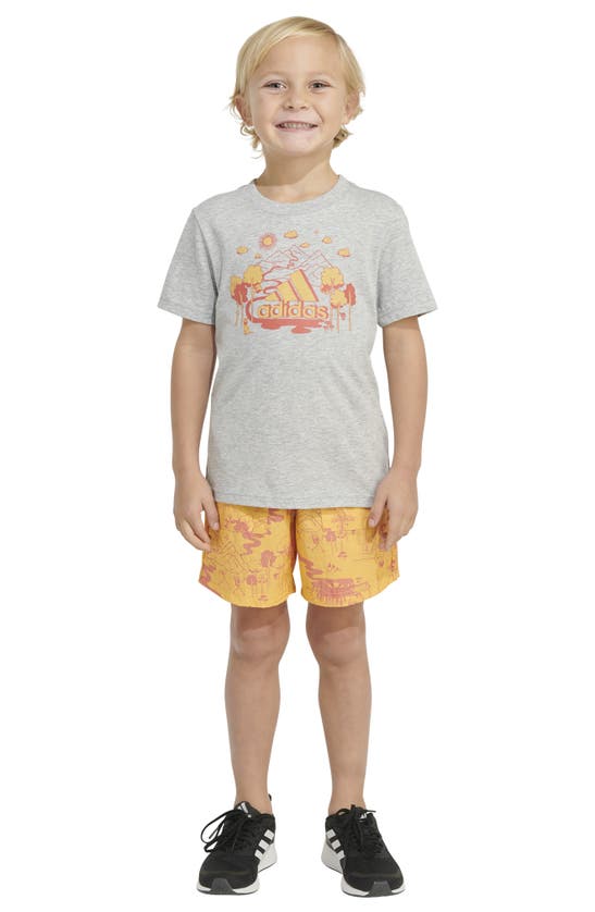 Shop Adidas Originals Kids' Graphic T-shirt & Shorts Set In Medium Grey Heather