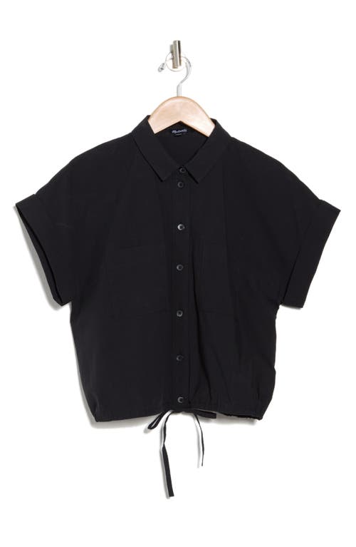 Shop Madewell Drawstring Button-up Signature Poplin Shirt In True Black
