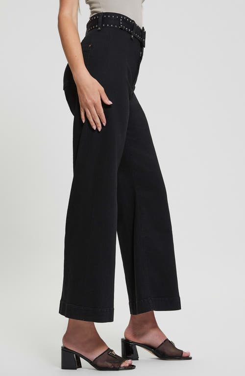 Shop Guess Dakota High Waist Belted Crop Wide Leg Jeans In Deeper Black