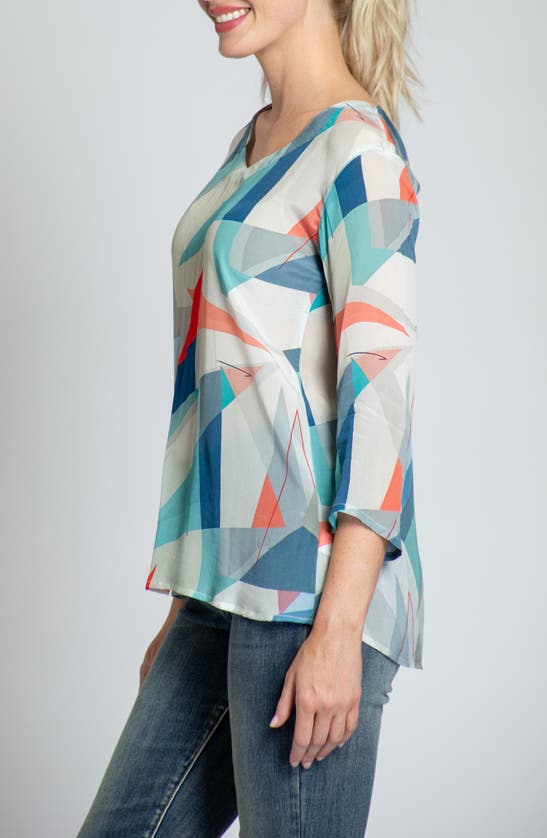 Shop Apny Print V-neck Three-quarter-sleeve Chiffon Top In Green Multi