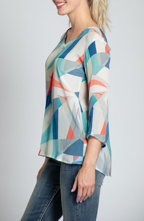 Apny Print V-neck Three-quarter-sleeve Chiffon Top In Green Multi
