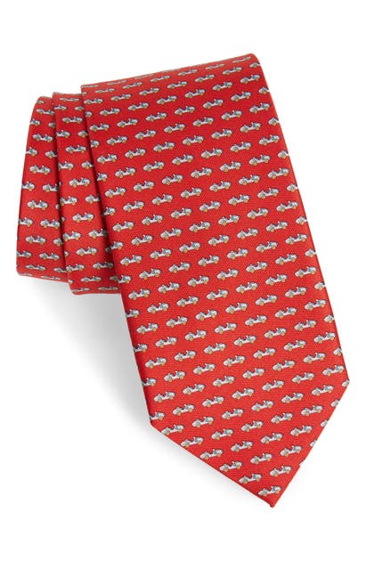 Click to view more detailed imagery on our partner's website Salvatore Ferragamo Old School Race Car Print Silk Tie In F.rosso