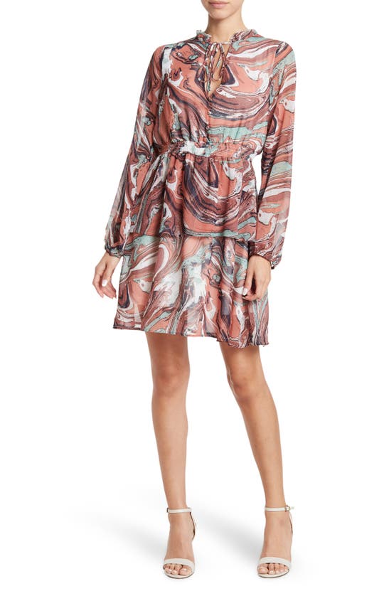 Love By Design Evelyn Chiffon Tiered Mini Dress In Marble Day