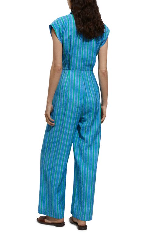 Shop Mango Moraima Belted Stripe Jumpsuit In Blue