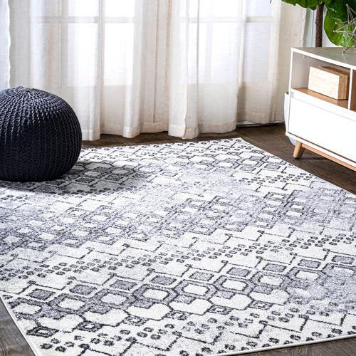 Jonathan Y Azmar Moroccan Geometric Distressed Area Rug In Ivory/black