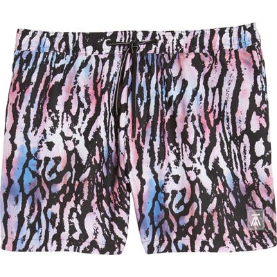 Topman Bright Animal Print Swim Trunks, Pink