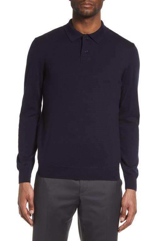 A.P.C. Jerry Long Sleeve Wool Polo in Dark Navy