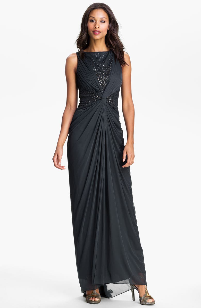 Adrianna Papell Embellished Twist Front Open Back Gown | Nordstrom
