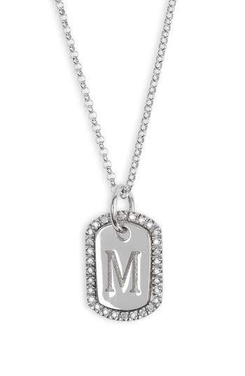 Meshmerise Diamond Initial Dog Tag Pendant Necklace In Metallic