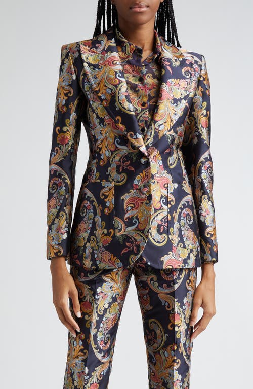 Etro Paisley Satin Blazer Blue Multi at Nordstrom, Us