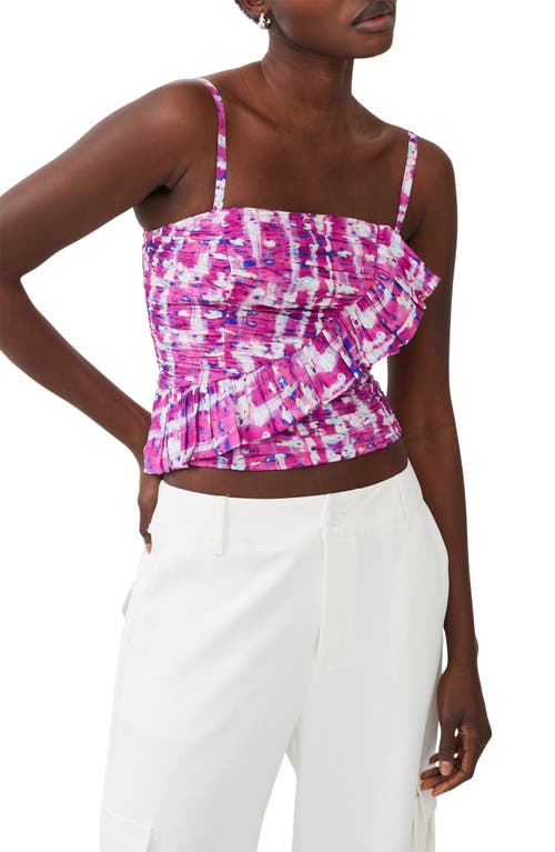French Connection Aria Faris Print Ruched Ruffle Crop Camisole Meadow Mauve at Nordstrom,
