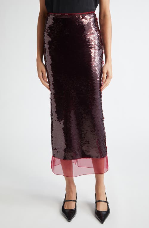 Shop Emilia Wickstead Kazu Sequin Column Midi Skirt In Burgundy