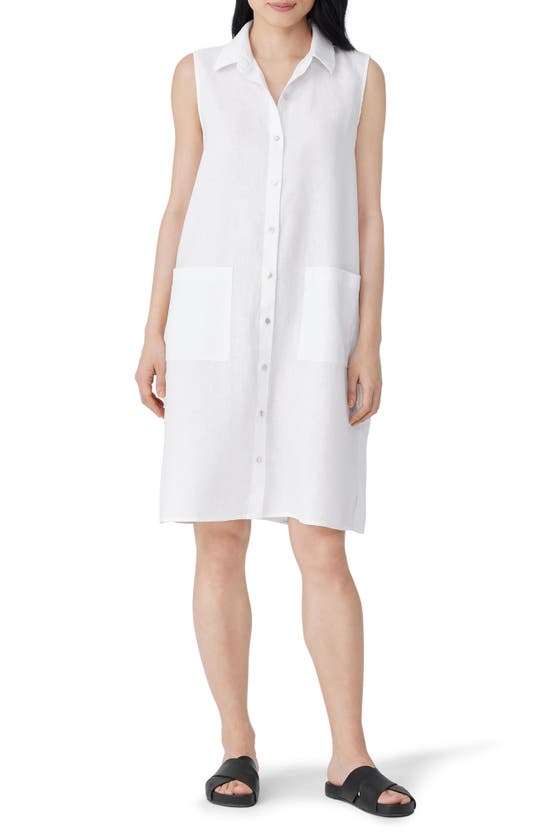 Eileen Fisher Sleeveless Linen Midi Shirtdress In White