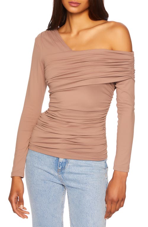 Susana Monaco Asymmetric Off the Shoulder Ruched Long Sleeve Top in Coco
