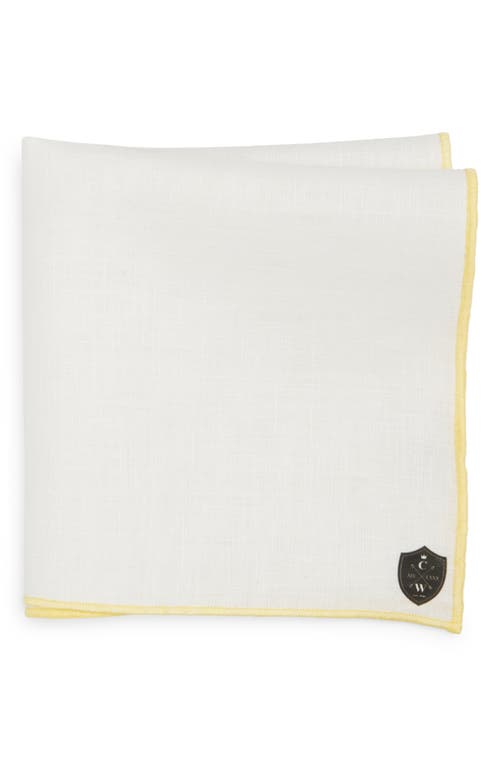 White Linen Pocket Square with Yellow Trim