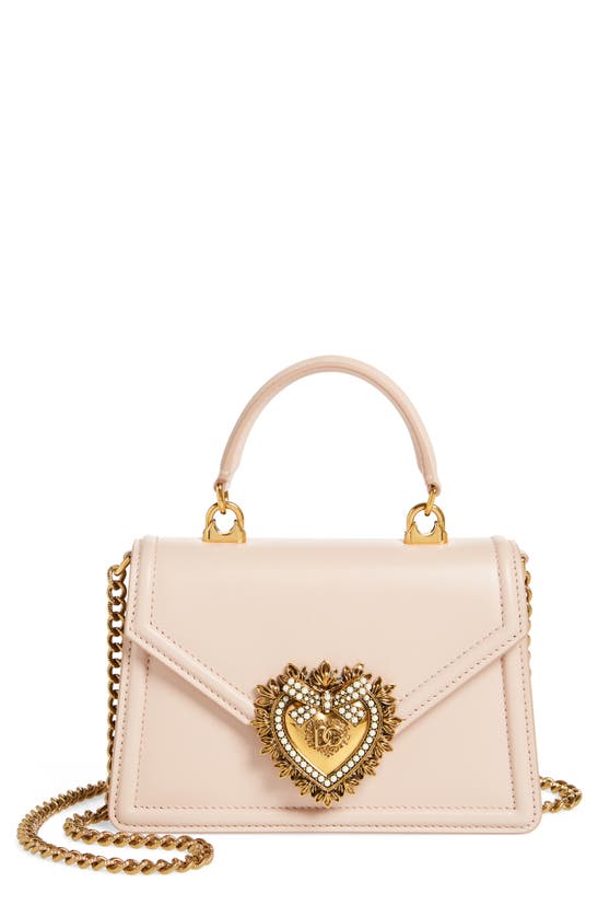 Shop Dolce & Gabbana Mini Devotion Leather Top Handle Bag In Powder Pink
