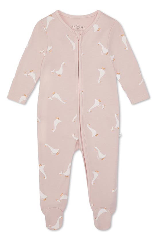 Mori Babies' Clever Goose Print Zip Fitted One-piece Pyjamas In Duck Print
