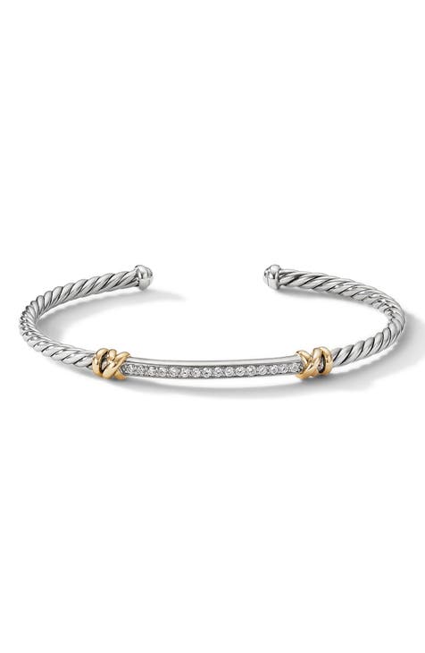 Petite Helena Classic Sterling Silver & 18K Yellow Gold Diamond Cable Station Bracelet, 3mm