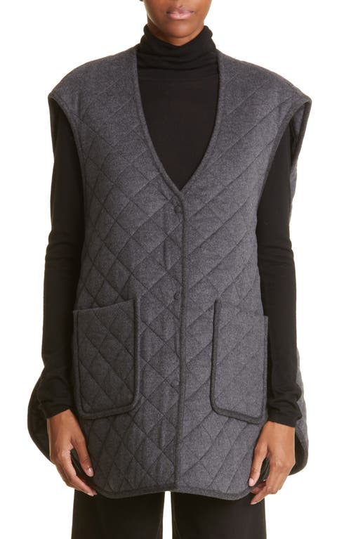 Totême Quilted Longline Wool Vest in Dark Grey Melange
