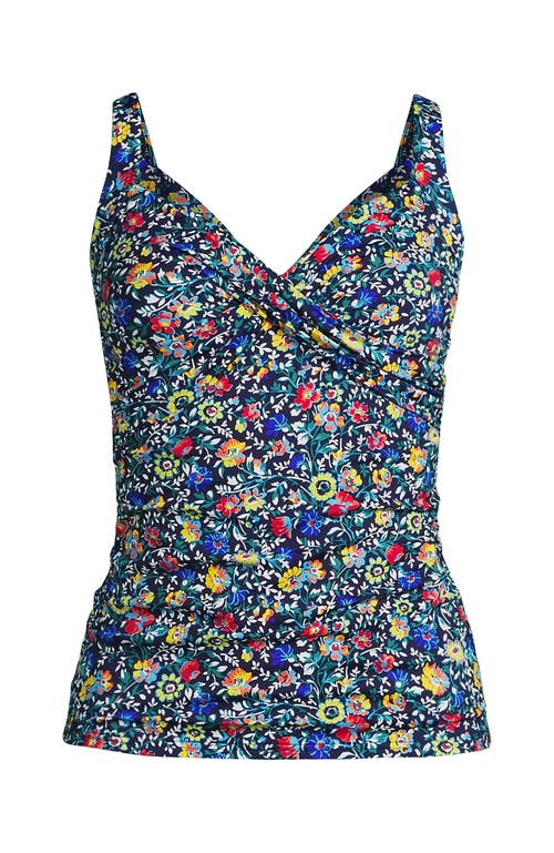 Lands' End Wrap Underwire Tankini Top Swimsuit In Deep Sea Navy Bright Floral