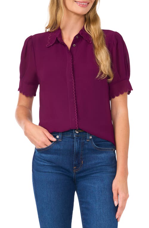 Shop Cece Scallop Trim Button-up Shirt In Pickled Beet Purple