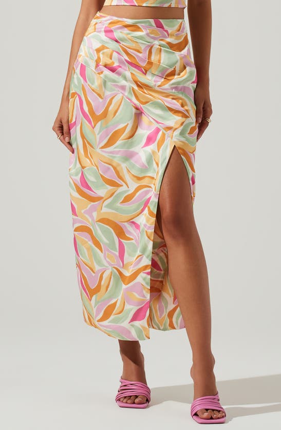Shop Astr The Label Loretta Pleated Satin Maxi Skirt In Mustard Pink Floral