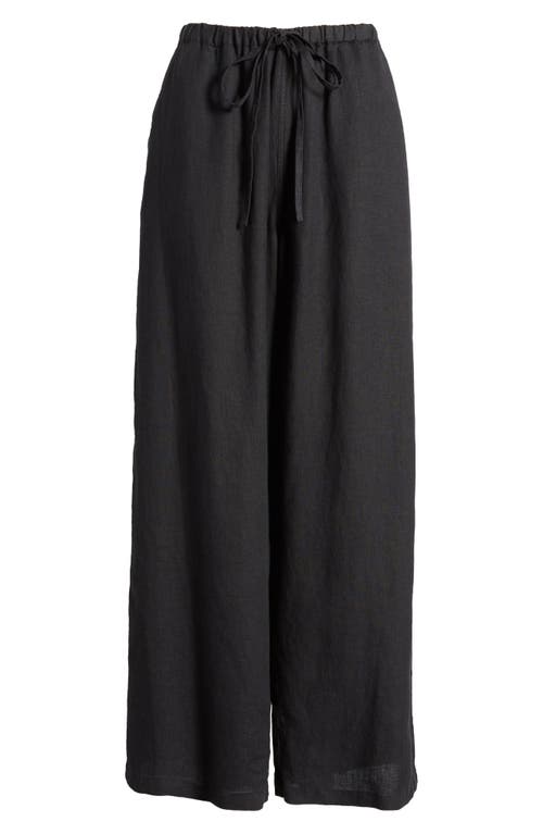 Shop Nation Ltd Lucia Tie Waist Linen Wide Leg Pants In Jet Black