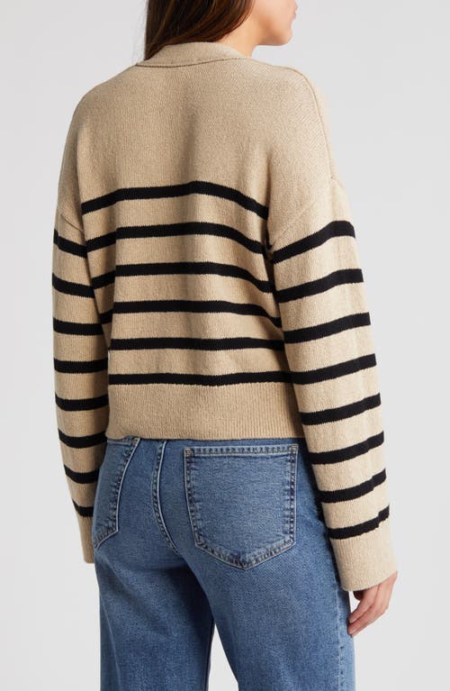 Shop Rails Geneva Stripe Cotton Blend Cardigan In Oatmeal Black