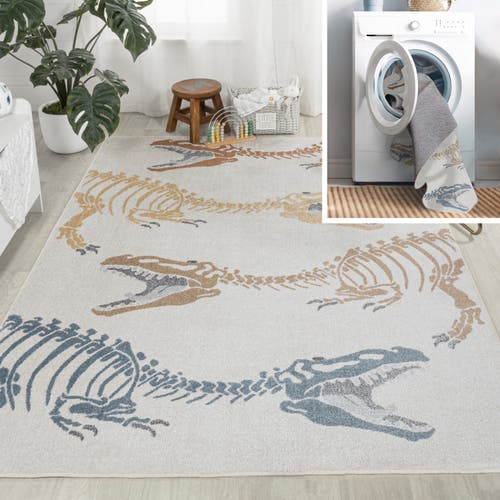 Jonathan Y Kingdarr T-rex Modern Kids Machine-washable Area Rug In Cream/multi
