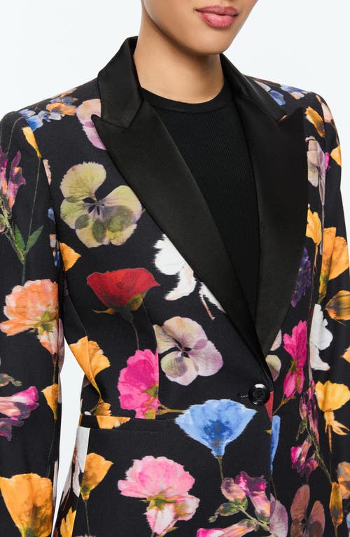 Shop Alice And Olivia Alice + Olivia Hundley Floral Single Breasted Velvet Blazer In Timeless Blossom