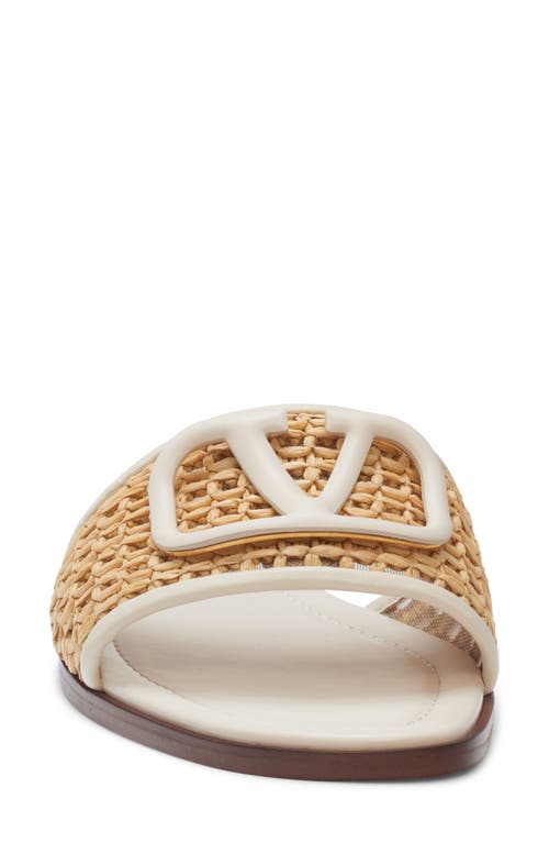 Shop Valentino Garavani Vlogo Raffia Slide Sandal In Naturale/light Ivory