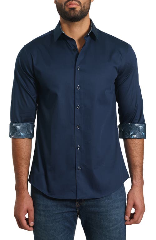 Jared Lang Trim Fit Solid Button-up Shirt In Dark Navy