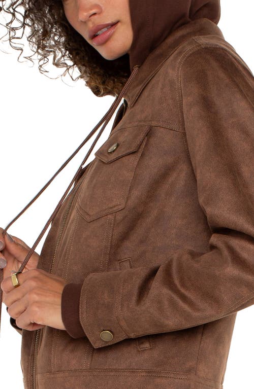 Shop Liverpool Faux Suede Trucker Jacket With Removable Hooded Bib Inset In Vintage Umber