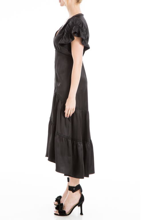 Max Studio Flutter Sleeve Satin Midi Dress In Black-black