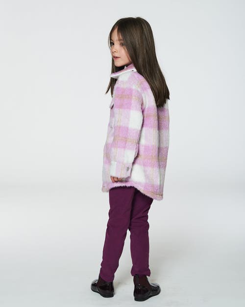 Shop Deux Par Deux Girl's Overshirt Wool-effect With Pockets Plaid Lilac And Off White In Plaid Lilac & Off White