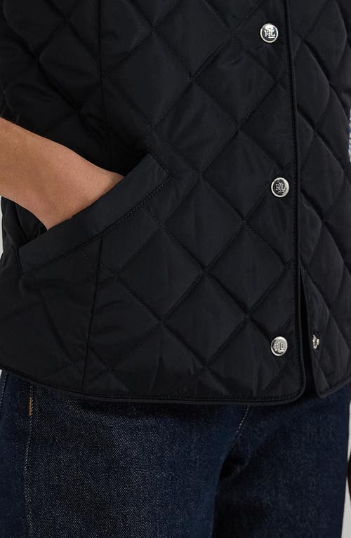 Shop Lauren Ralph Lauren Crest Detail Quilted Vest In Dark Navy