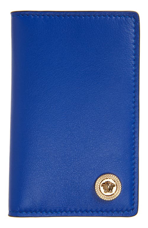 Versace First Line Biggie Medusa Coin Folding Card Case in Royal Blue/Versace Gold