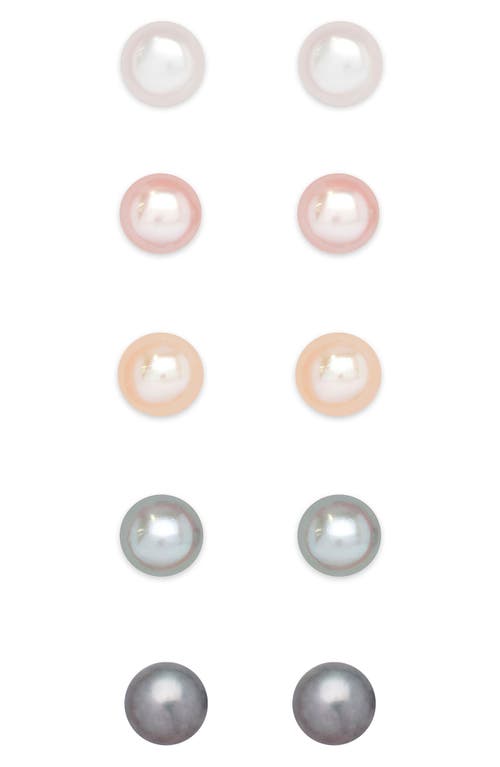 Lily Nily Kids' Set Of 5 Assorted Freshwater Pearl Stud Earrings In Multi