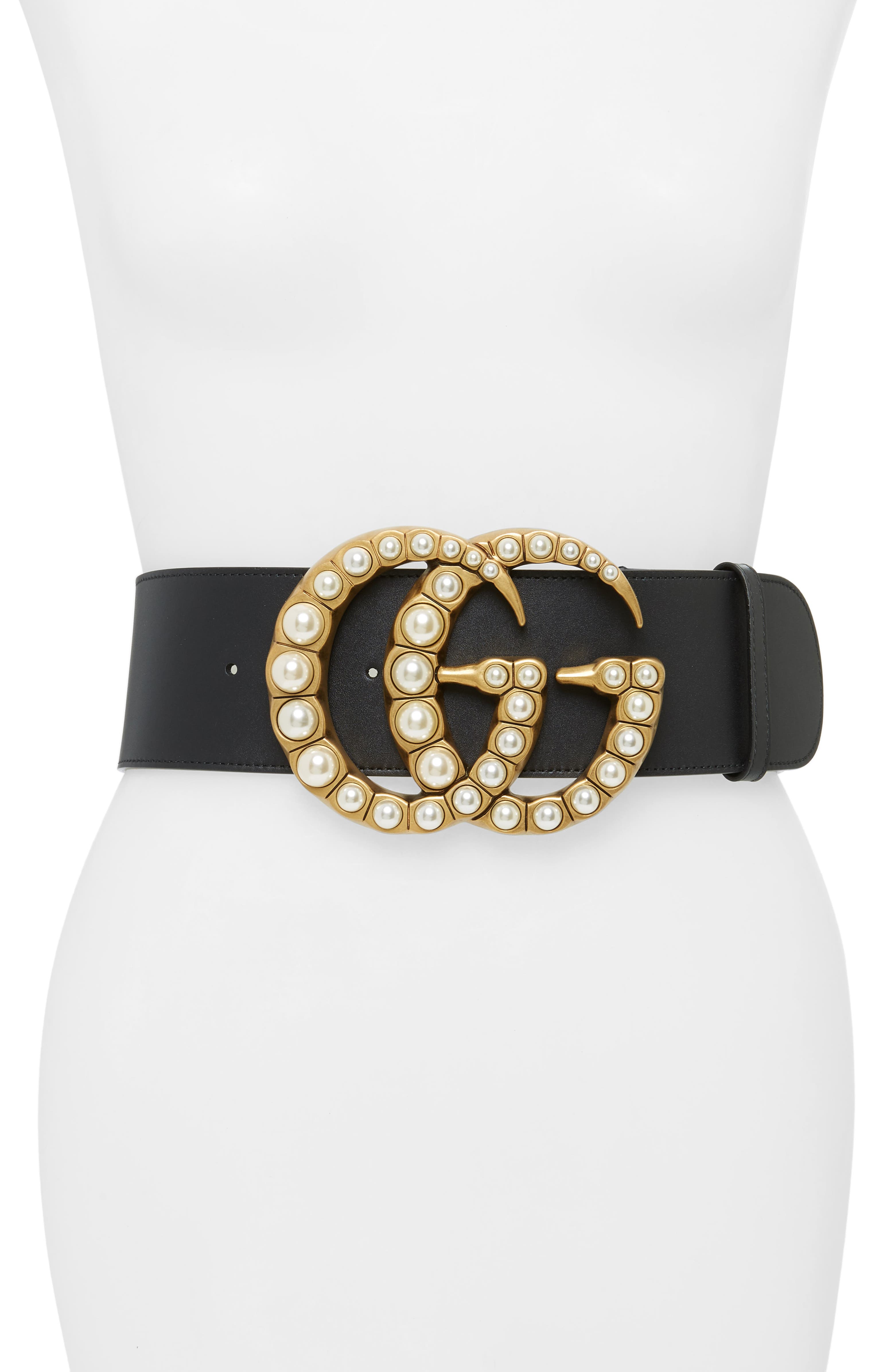 Gucci Imitation Pearl Logo Buckle Leather Belt | Nordstrom