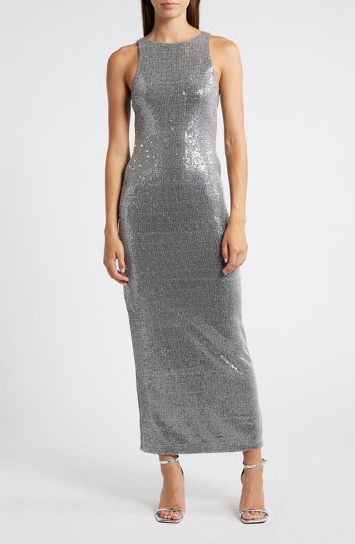 Rare London Sequin Sleeveless Column Gown In Charcoal