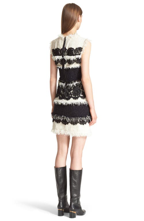 Lanvin Tweed & Lace Sleeveless Dress In Ivory/black