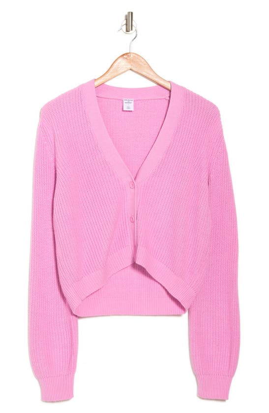 Melrose And Market Button-up Cropped Knit Cardigan In Pink Chiffon