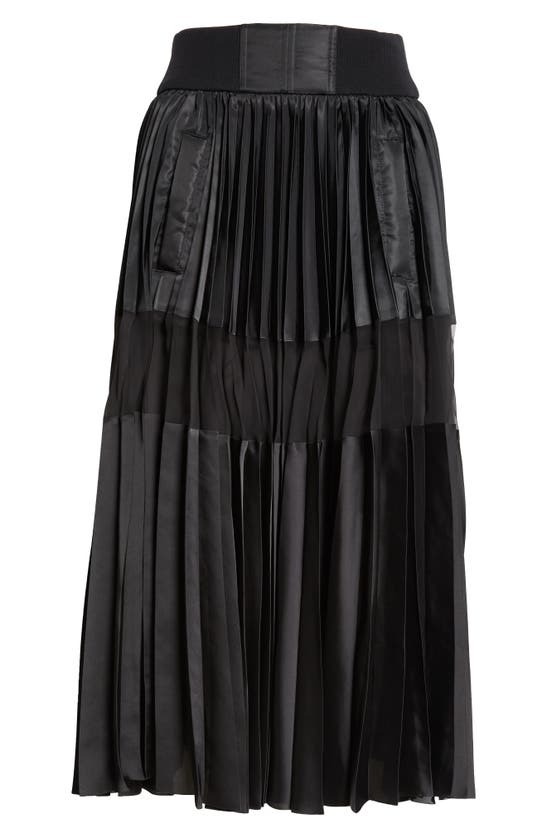 Shop Sacai Sheer Inset Pleated Satin Midi Skirt In Black