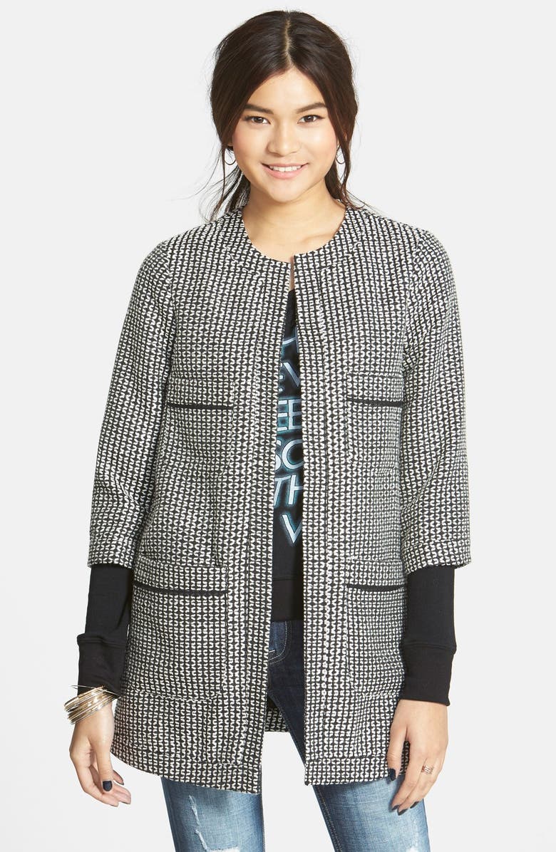 STOOSH Bouclé Tweed Coat, Main, color, BLACK/ WHITE