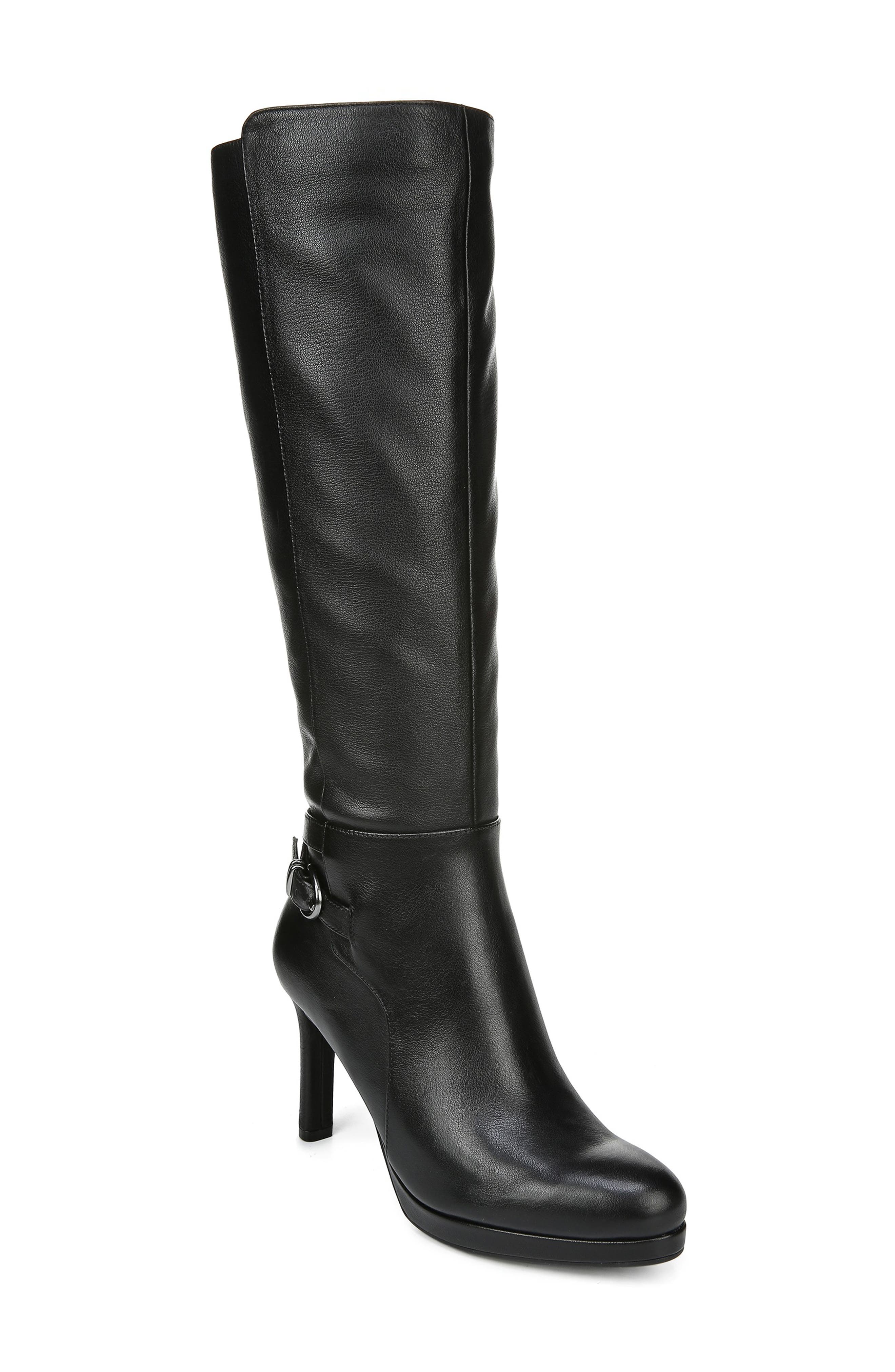 womens tall black leather boots