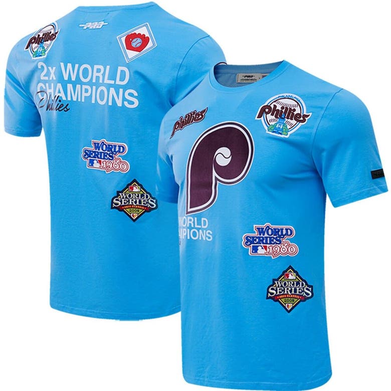 Philadelphia Phillies World Champions 1980 T-Shirt from Homage. | Light Blue | Vintage Apparel from Homage.