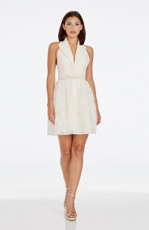 Shop Dress The Population Saxon Floral Jacquard Halter Minidress In Ivory